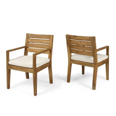 NicBex Outdoor Dining Chairs with Acacia Wood Frame Removable Cushions Patio Furniture Set of 2,Natural | Target
