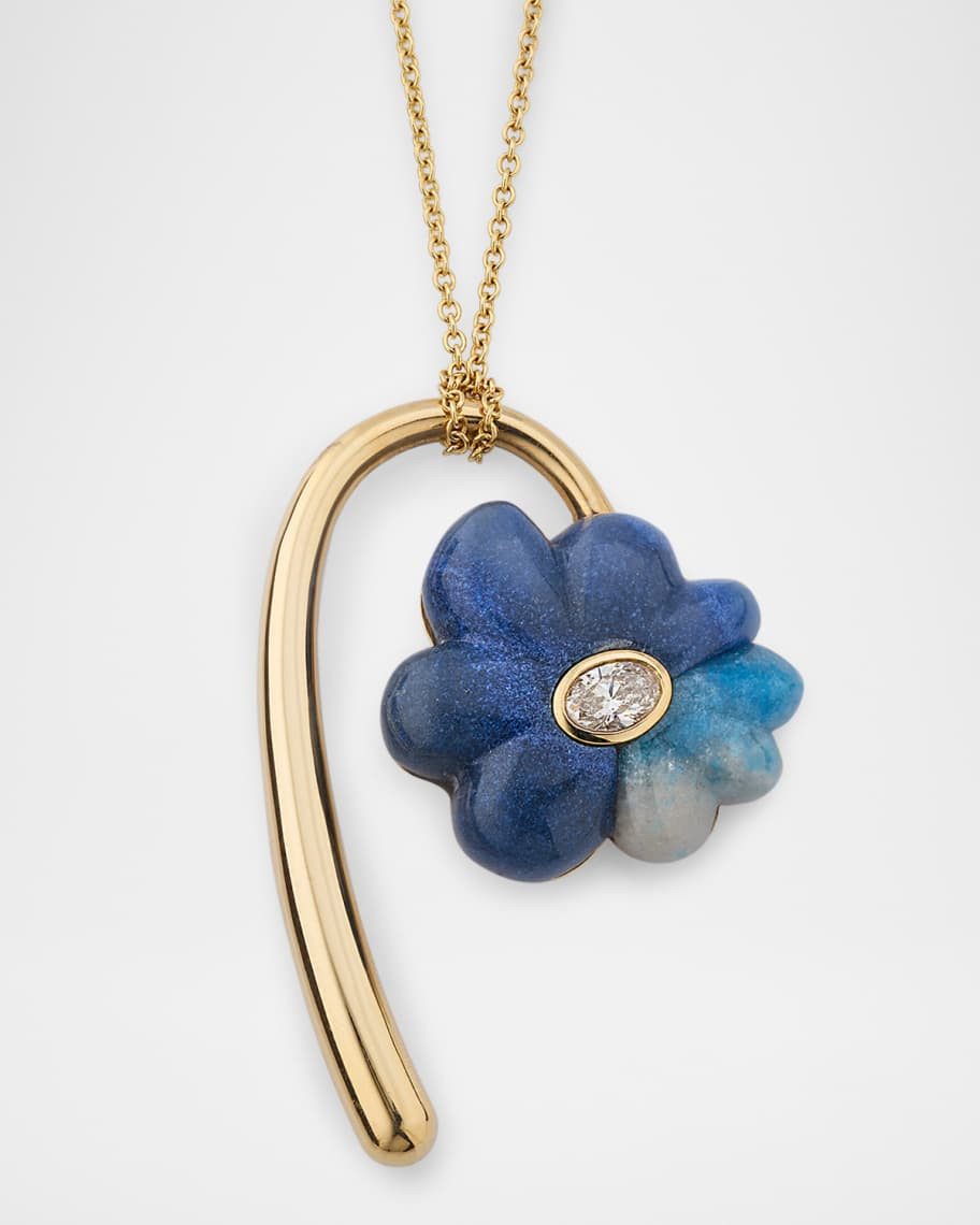 Retrouvai Large Flora Pendant Necklace with Hand Carved Trolleite | Neiman Marcus