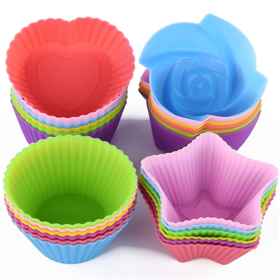 Reusable and Non-stick Silicone Baking Cups/Muffin Cup Molds in Storage Container-24 Pack-6 Vibra... | Amazon (US)