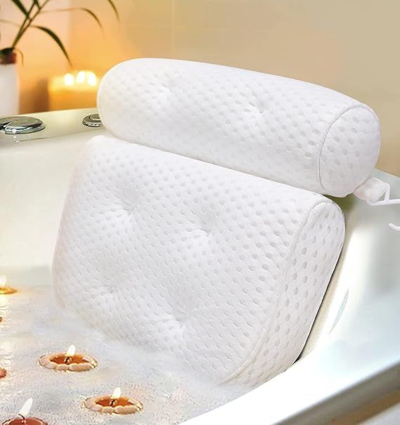 Slyfoam Bath Pillow, Bathtub Pillow with Anti-Slip Suction Cups, 4D Air Mesh & Soft Spa Bath Tub ... | Amazon (US)
