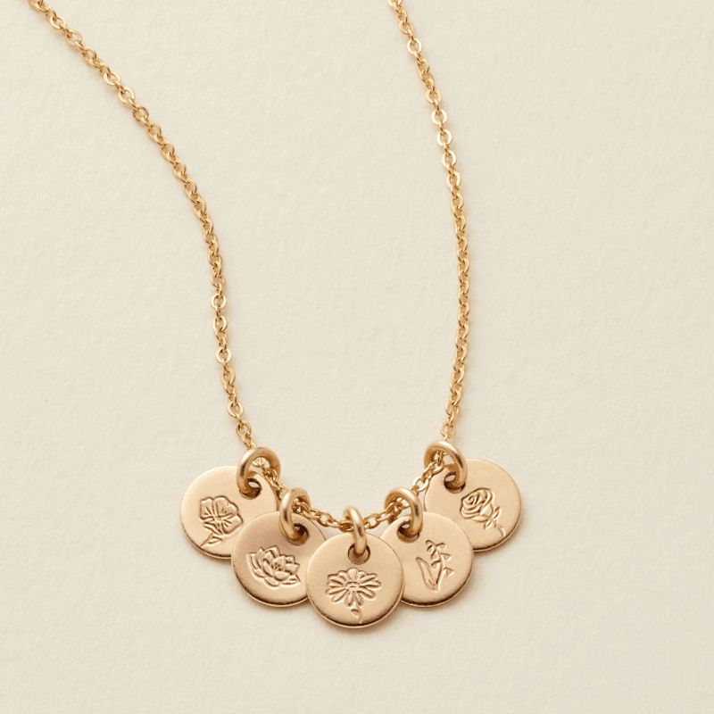 Made By Mary Mini Birth Flower Stacker Necklace—1/4"Disc | Handstamped | Made by Mary (US)