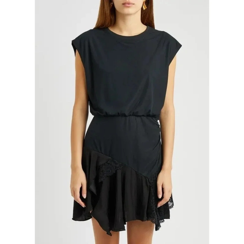 NEW Free People Jazzy Women's Black Sleeveless\u200e Lace Ruched Mini T-shirt Dress S | Poshmark