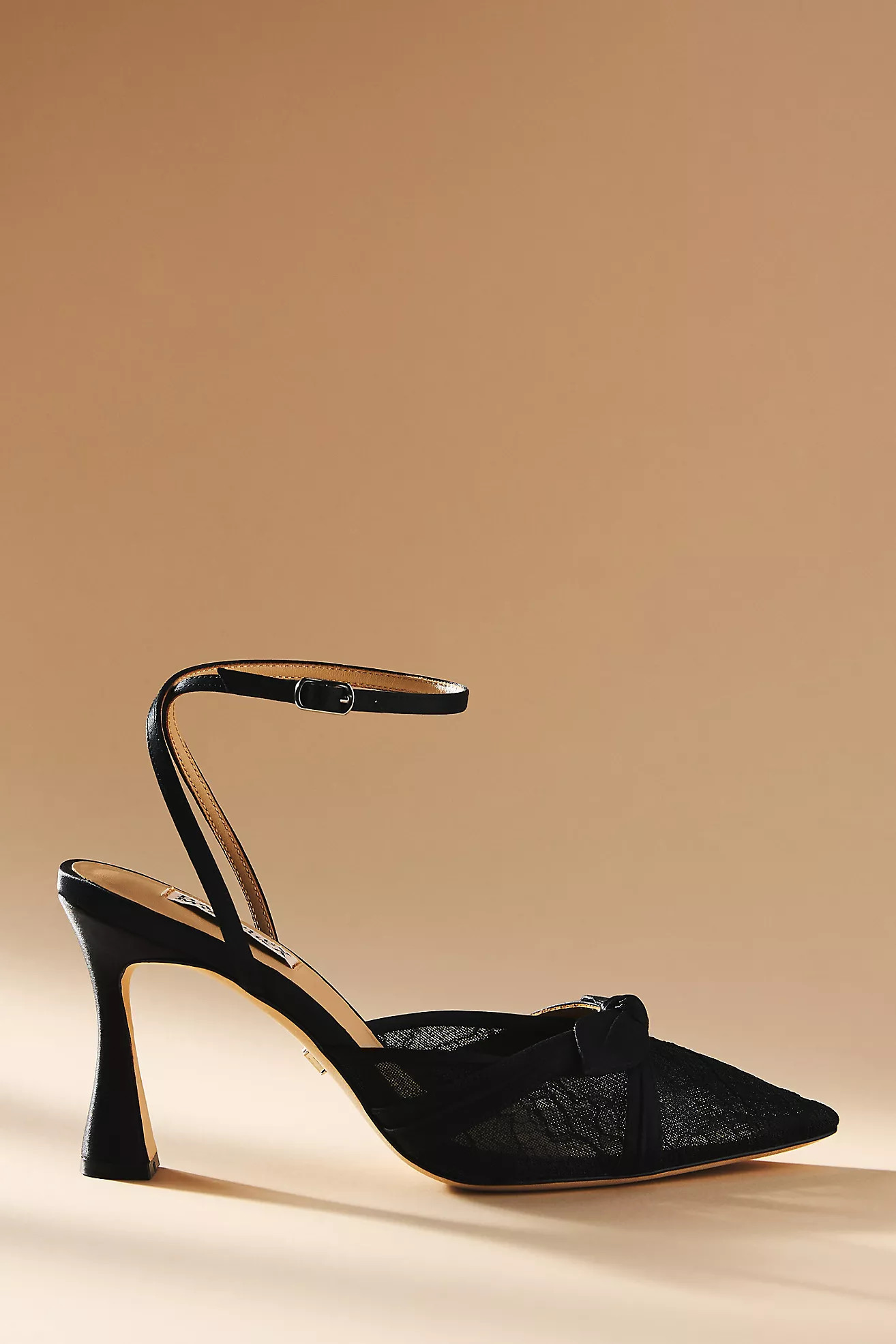 Badgley Mischka Josie Satin Lace Pointed-Toe Heels | Anthropologie (US)