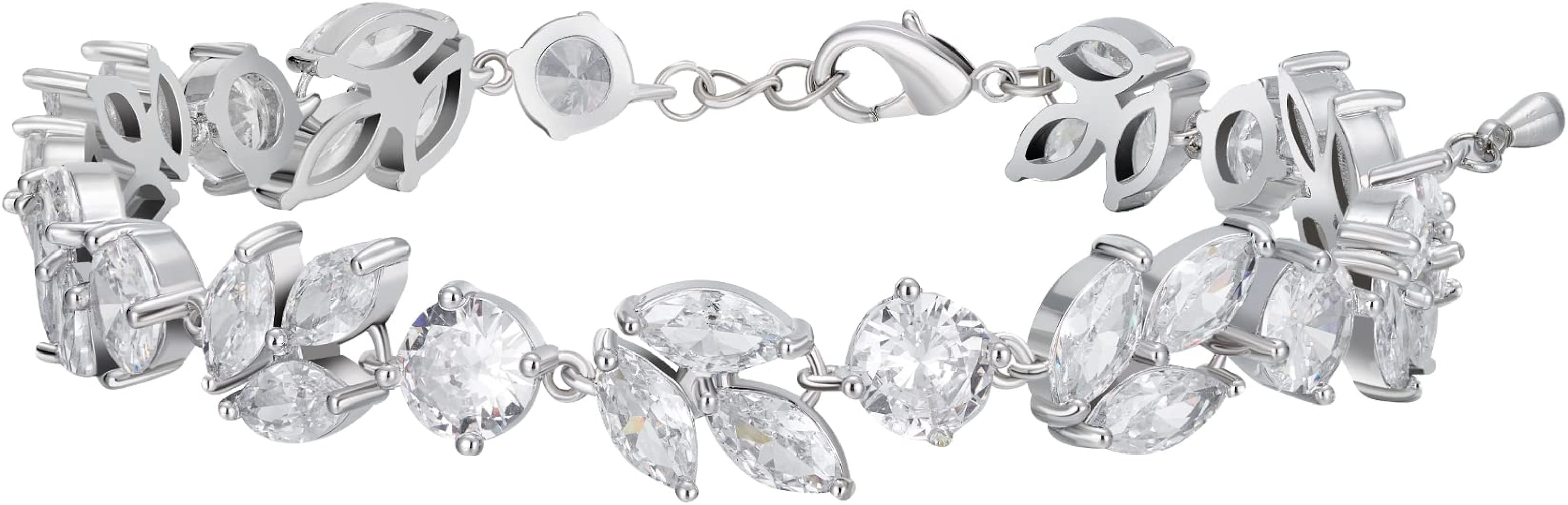 SWEETV Cubic Zirconia Wedding Bridal Bracelet for Brides,Bridesmaids, Silver Crystal Elegant Tenn... | Amazon (US)