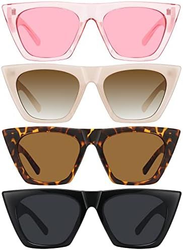 Sunglasses Womens Trendy Retro Square Cat Eye Sunglasses for Women Men Vintage Sun glasses 4 Pack | Amazon (US)