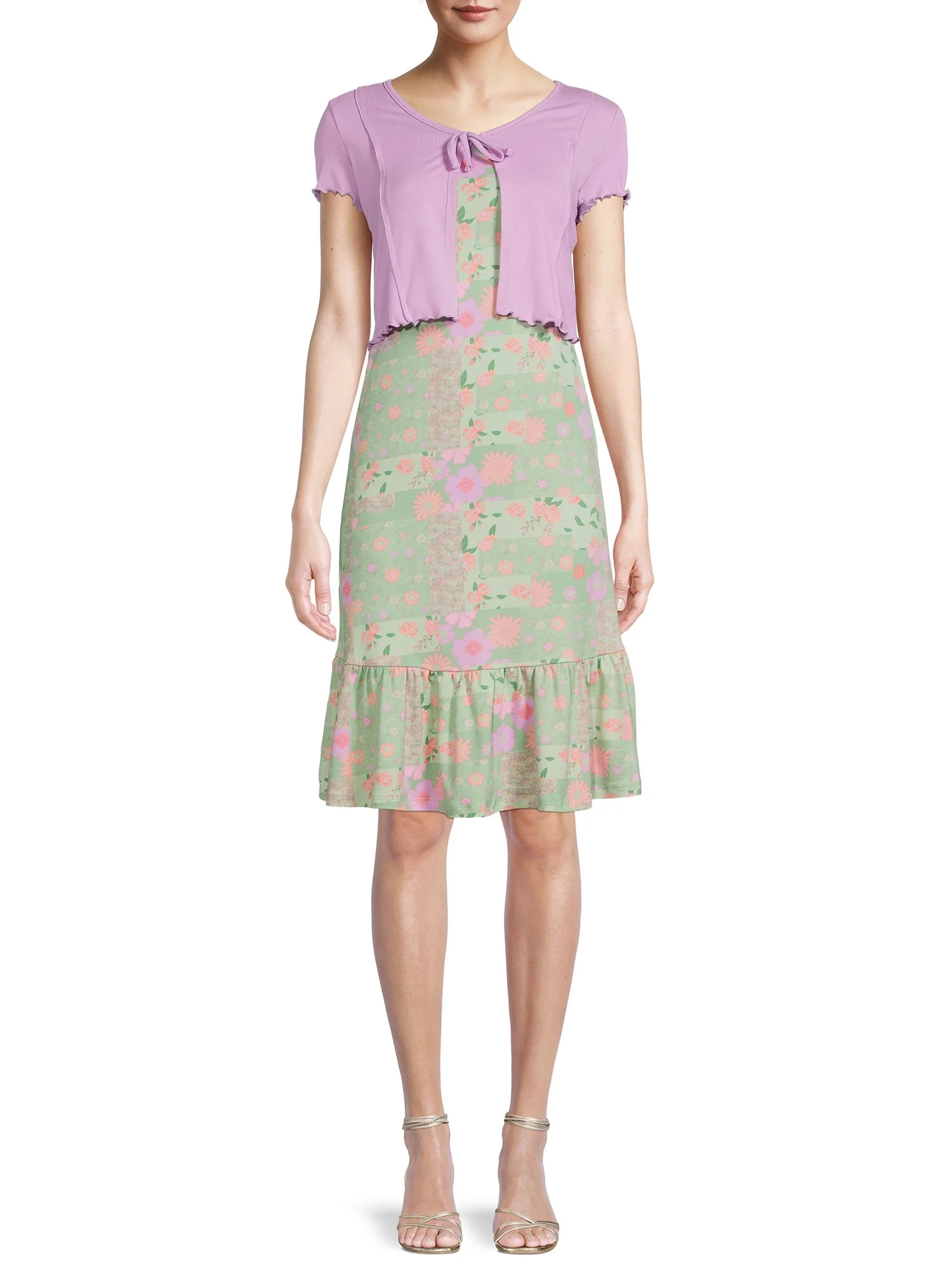 Sugar & Diamonds Girls Maxi Slip Dress and Short Sleeve Tie Cardigan Set, 2-Piece, Sizes 7-16 | Walmart (US)