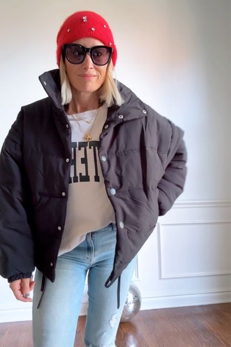 Puffer jacket in my true size xs
Target find, Target style, beani, winter hat, Fall outfit, Fall style, light weight puffer jacket , graphic sweatshirt in my true size, Mother Denim

#LTKover40 #LTKfindsunder50 #LTKstyletip