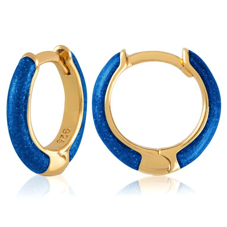 18K Gold Plated Sterling Silver Enamel Color Huggie Hoop Earrings for Women – Glitter Blue Enam... | Walmart (US)