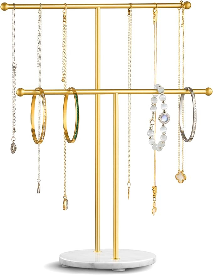 pickpiff Necklace Holder Stand: 2 Tier Jewelry Organizer with Marble Base, Gold Jewelry Tree Disp... | Amazon (US)