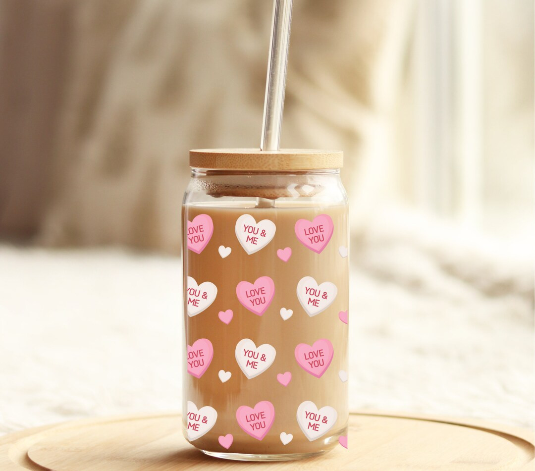 Valentines Day Conversation Hearts Glass Tumbler W/ Lid  Beer - Etsy | Etsy (US)