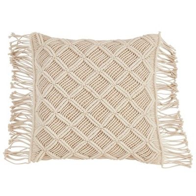 18" Macramé Pillow Down Filled Natural - SARO Lifestyle | Target