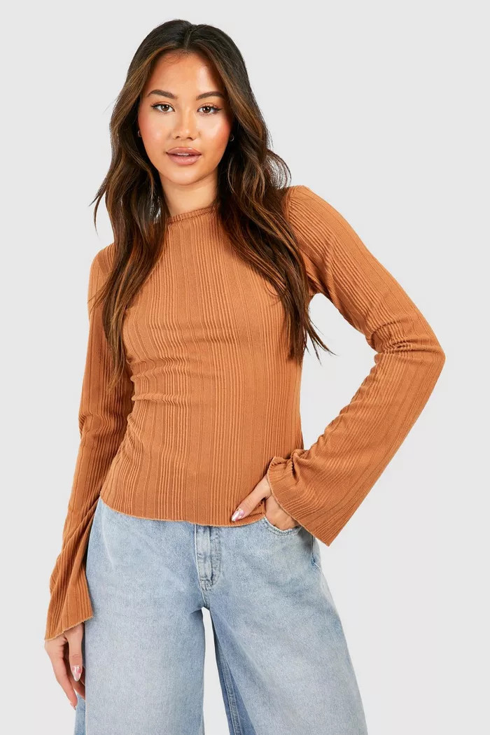 Rib Flare Sleeve Backless Top | Boohoo.com (UK & IE)