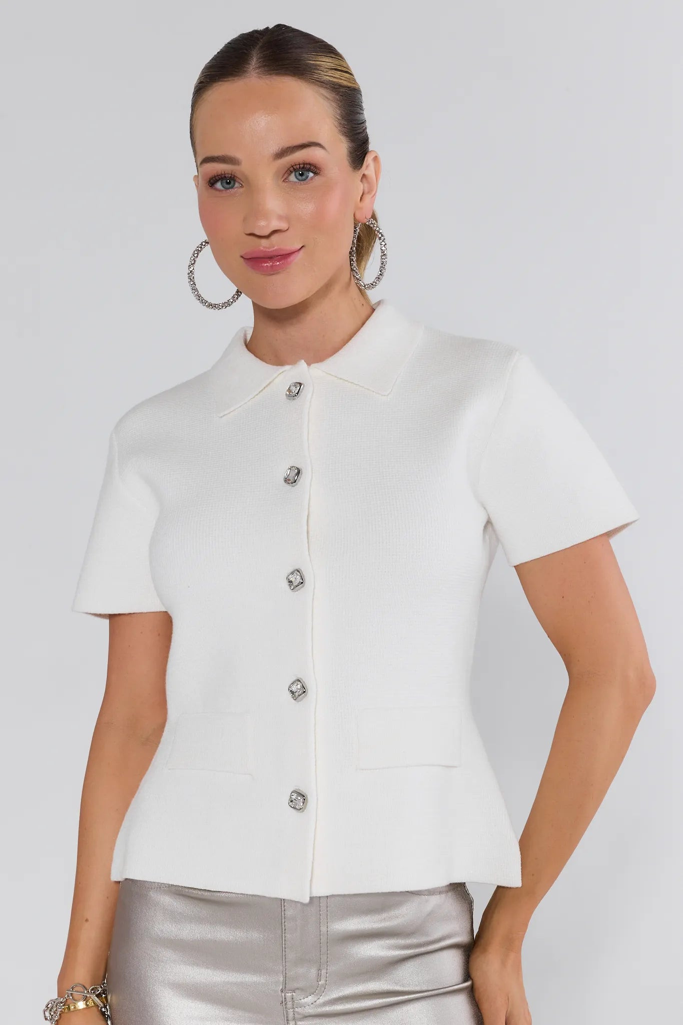 Chrissy Knit Button-Up Top | Avara