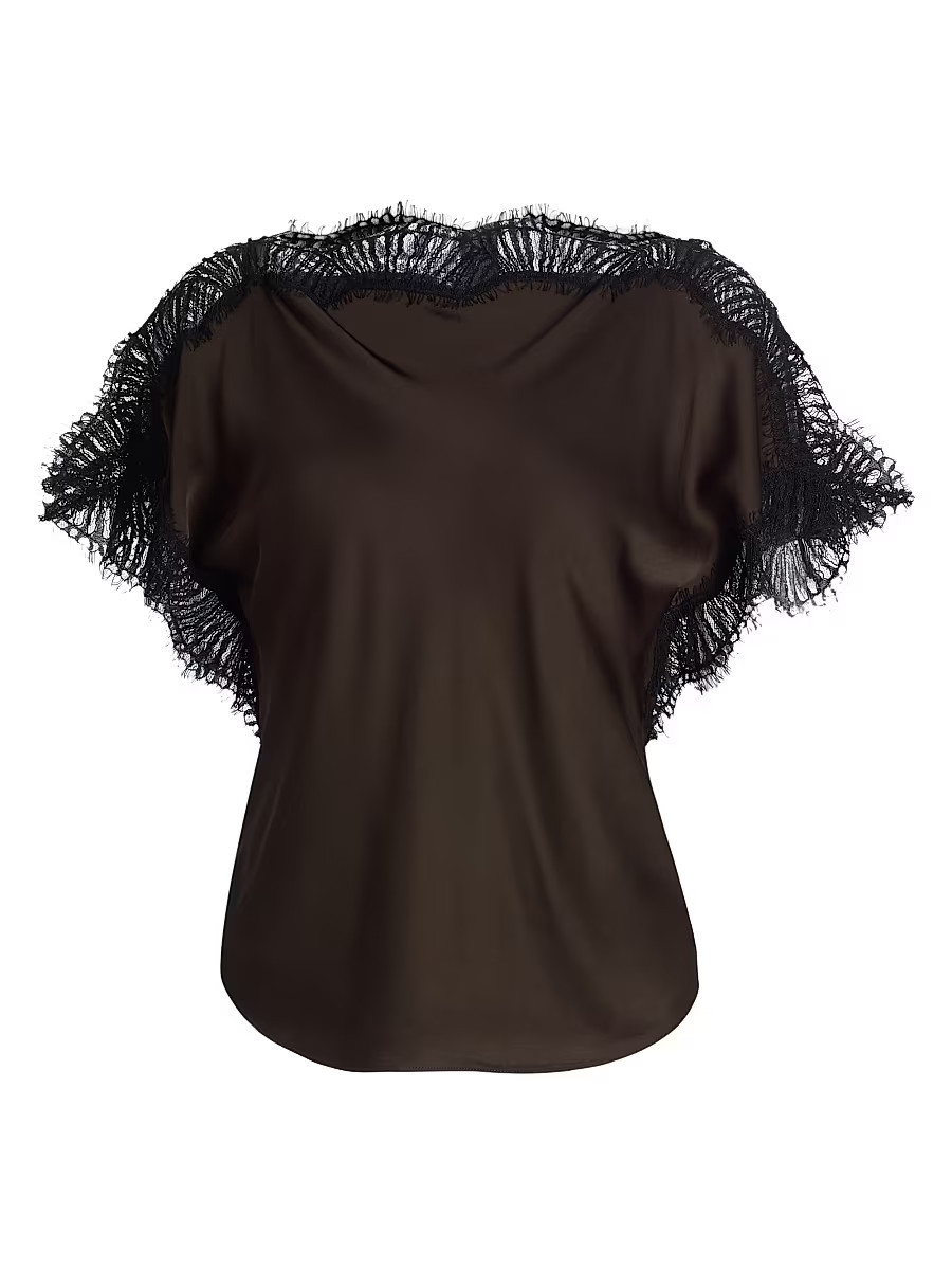 Women's Luna Lace-Trim Top - Cocoa Black - Size 2 | Saks Fifth Avenue