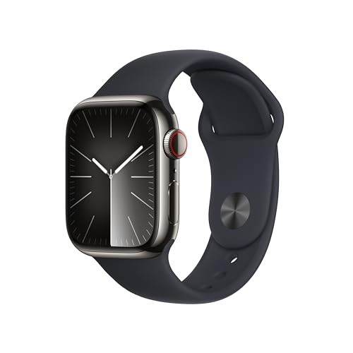 Apple Watch Series 9 [GPS + Cellular 41mm] Smartwatch with Graphite Stainless Steel Case with Midnight Sport Band S/M. Fitness Tracker, Blood Oxygen & ECG Apps, Always-On Retina Display | Amazon (US)