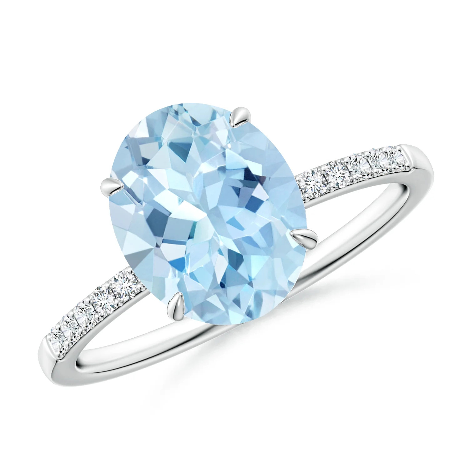 Claw-Set Oval Aquamarine Ring with Diamonds | Angara Inc.