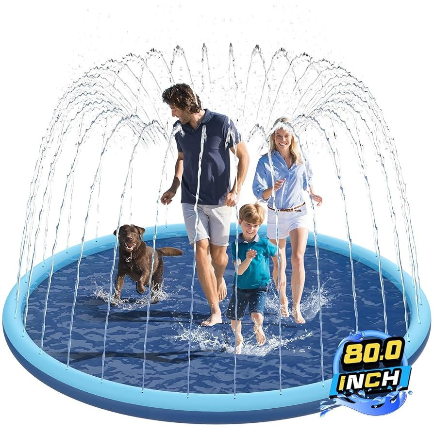 Non-Slip Splash Pad for Kids and Dog, 80" Extra Large Baby Play Mat, Dog Pool Toys, Thicken Sprin... | Amazon (US)