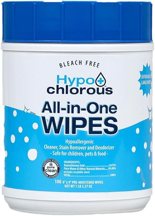 Hypochlorous Acid Wipes – 100 Count Unscented, Non-Toxic Cleaner for Skin, Baby, Pet, Home & Gy... | Amazon (US)