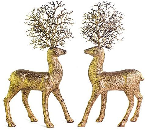 iPEGTOP 2 Pcs Rustic Christmas Reindeer Elk Holiday Figurines Decoration Christmas Standing Deer, Ho | Amazon (US)