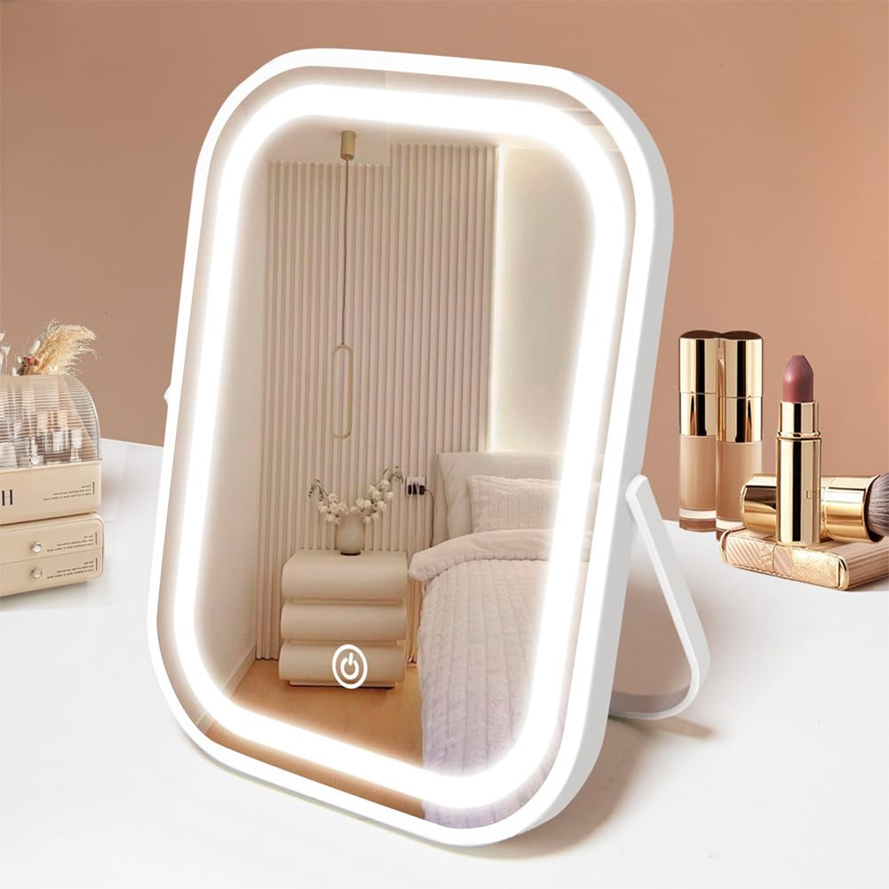 YEKKOPT Travel Makeup Mirror with Lights, Portable Small Beauty LED Vanity Mirror with Lights, 1200mAh Battery, Dimmable Touch Screen, Tabletop Folding Compact Mirror,Women Gift | Amazon (US)