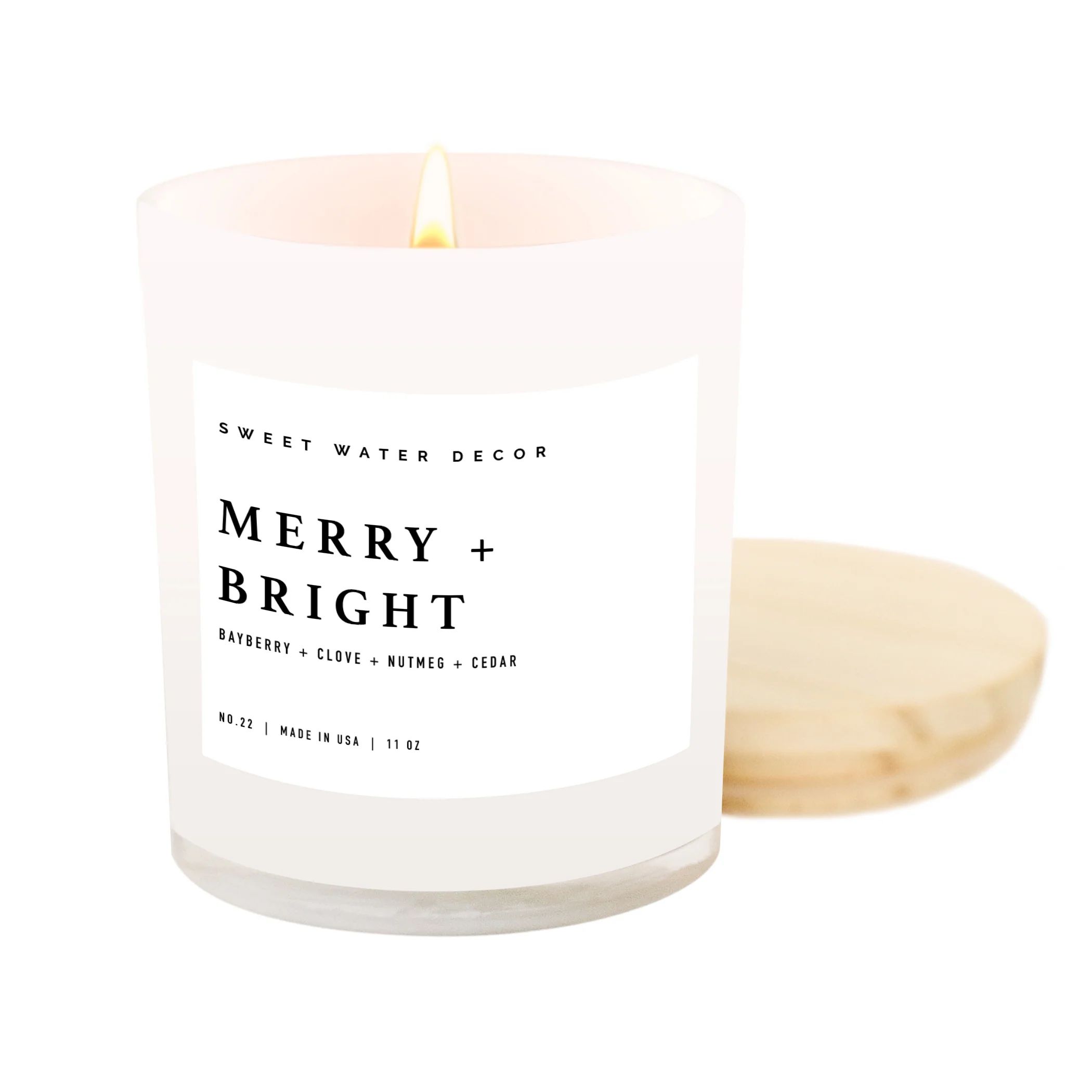 Merry + Bright Soy Candle - White Jar - 11 oz | Sweet Water Decor, LLC