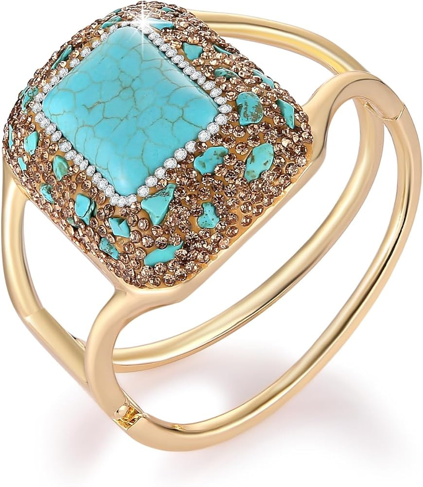 HZMAN Chunky Turquoise Cuff Bracelets for Women Gold Plated Retro Turquoise Bracelet Wide Thick O... | Amazon (US)