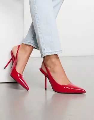 ASOS DESIGN Porsha slingback high heeled shoes in red | ASOS (Global)