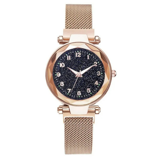 Luminous Magnet Quartz Women Watch Wristwatch with Numbers Starry Dial for Women | Walmart (US)