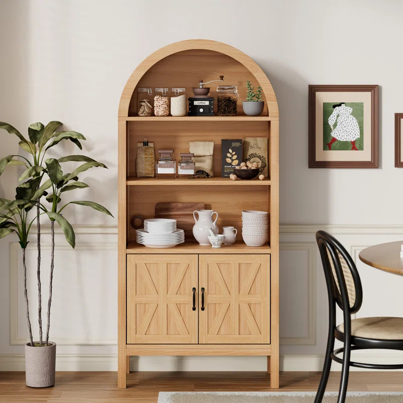70.47*30.9 inch Ghian Arched Display Storage Bookcase with Open Shelves and Cabinet | Wayfair North America