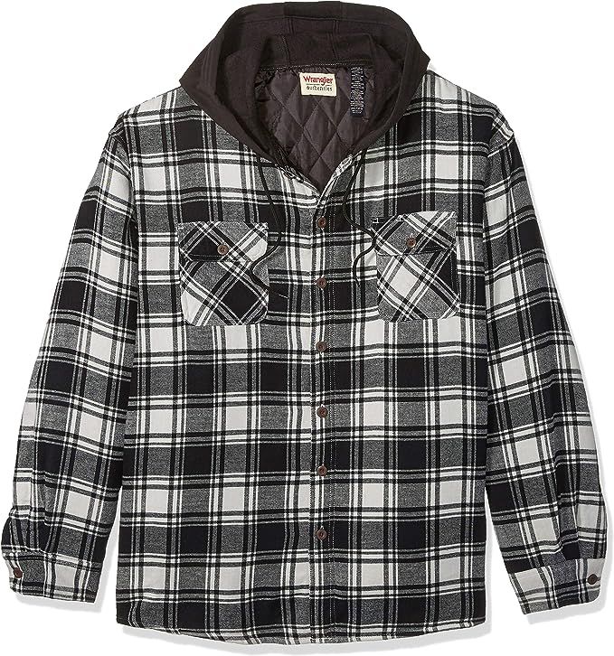Wrangler Authentics Men's Long Sleeve Quilted Lined Flannel Shirt Jacket With Hood | Amazon (US)