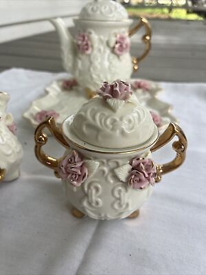 Cracker Barrel tea set 4pc Ivory Pink | eBay US