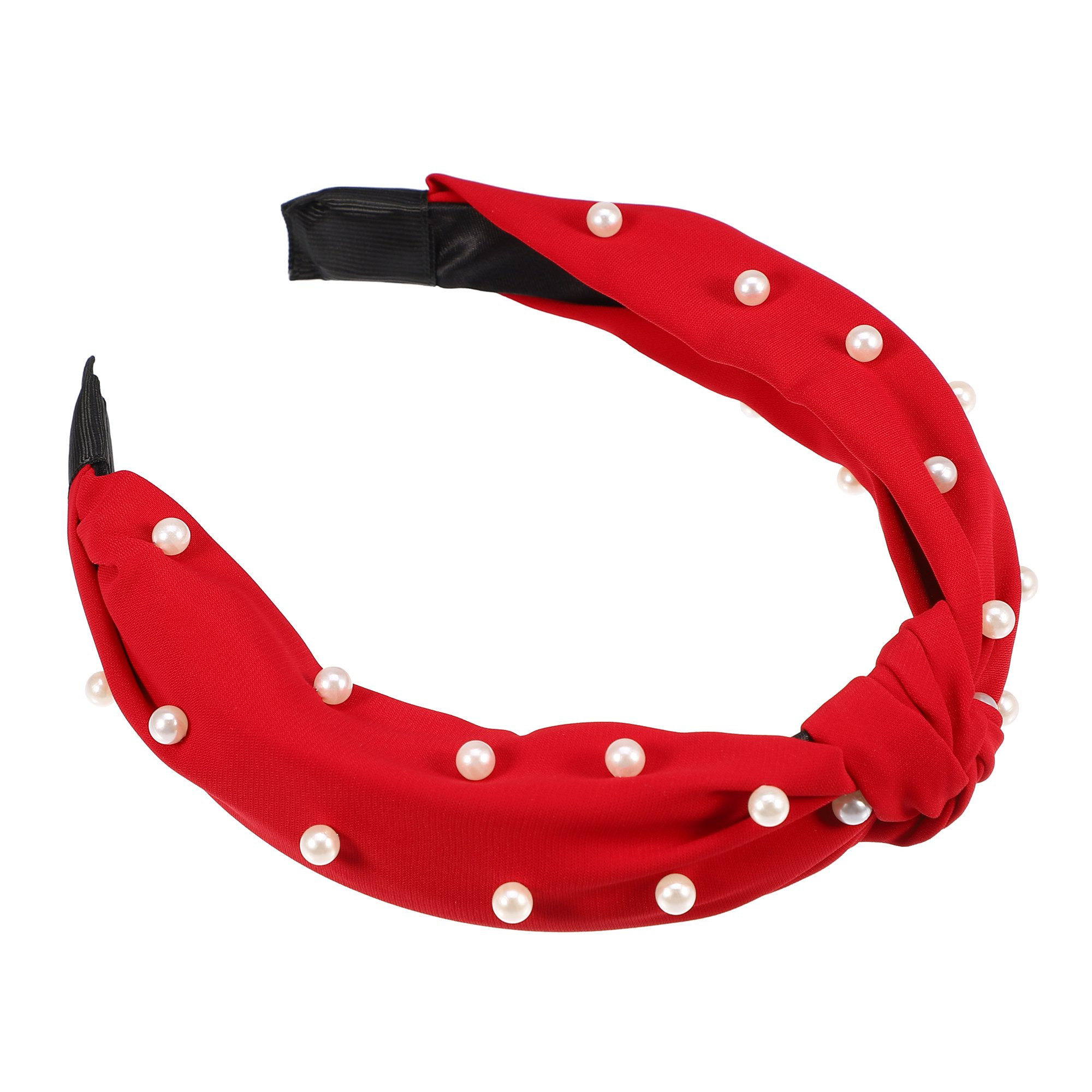 Unique Bargains 1 Pcs Hairband for Women Satin Knotted Pearl Headband Red 1.1 Inch Wide | Walmart (US)