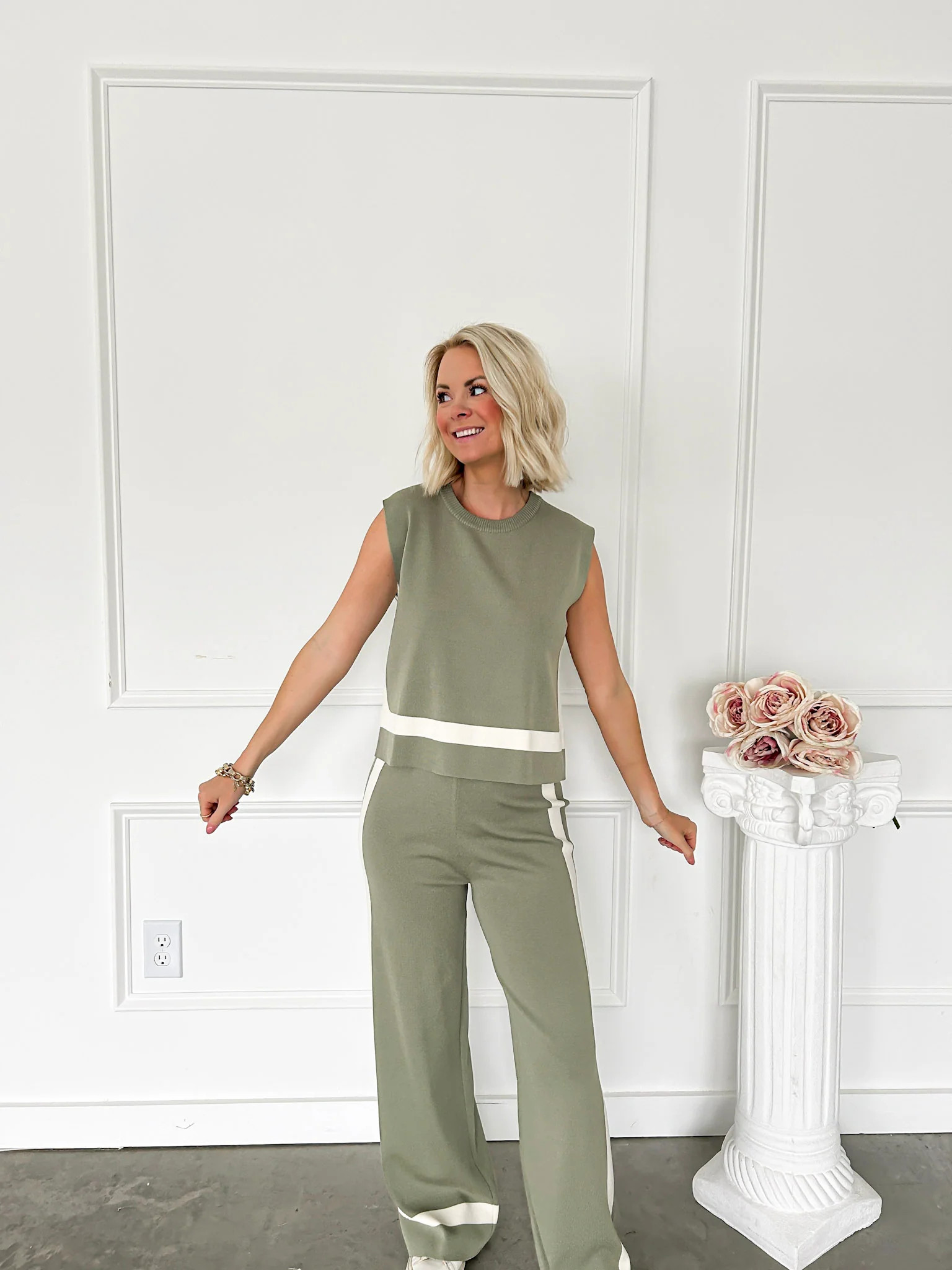 Eyes On Me Sage Green Knit Pant Set | Flourish in Frills