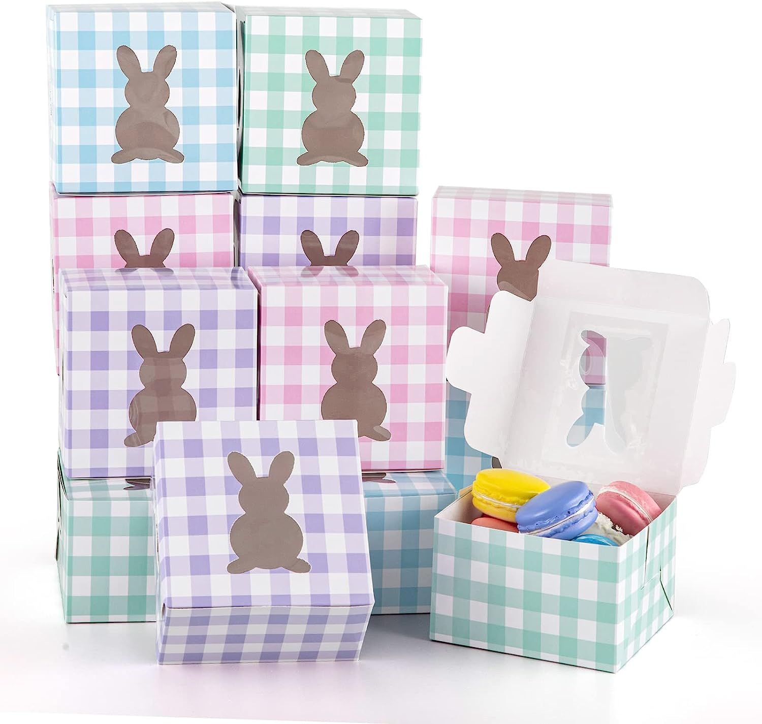 Whaline 24Pcs Easter Treat Boxes Buffalo Plaid Cardboard Box with Rabbit Bunny Shape Window Sprin... | Amazon (US)