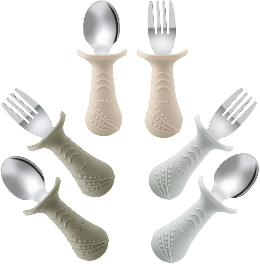 PandaEar Baby Toddler Fork and Spoon Utensil Set, 6 Pack Silicone Stainless Steel Silverware Spoo... | Amazon (US)