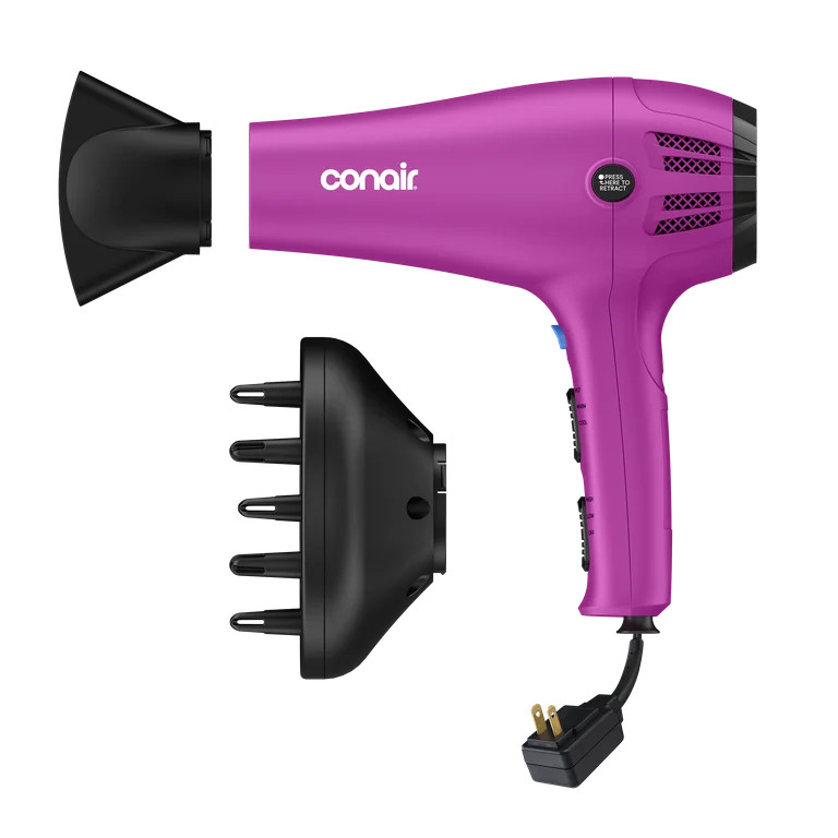 Conair Ionic Ceramic Cord-Keeper Hair Dryer, Retractable Cord, Diffuser and Concentrator | Walmart (US)