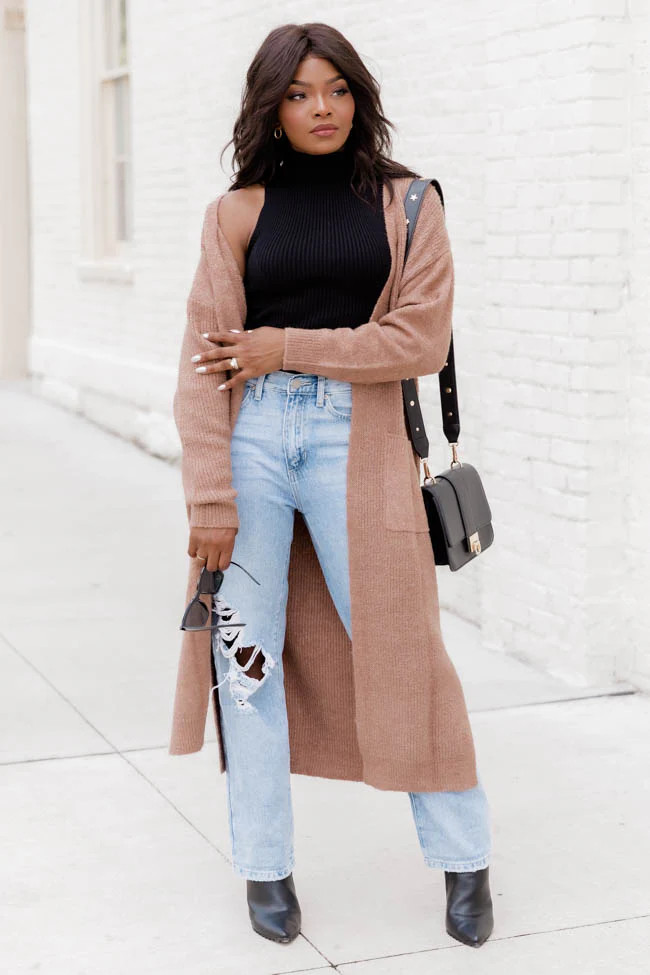 Warm Hugs Brown Long Cardigan | Pink Lily