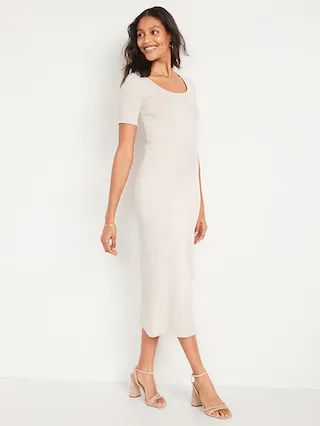Fitted Short-Sleeve Rib-Knit Midi Dress for Women | Old Navy (US)