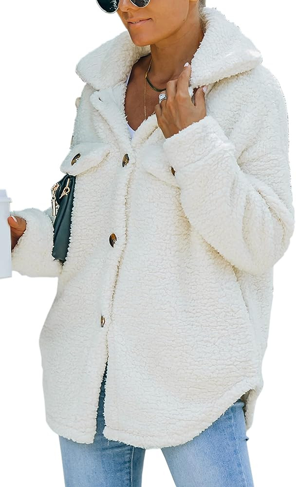 ECOWISH Women Jacket Winter Coat - 2024 Fur Fleece Long Sleeve Sherpa Faux Fuzzy Fall Teddy Fluff... | Amazon (US)
