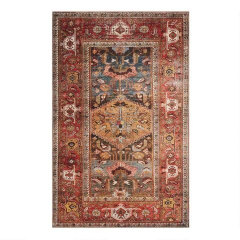 Rust and Gold Distressed Persian Style Hazel Area Rug | World Market