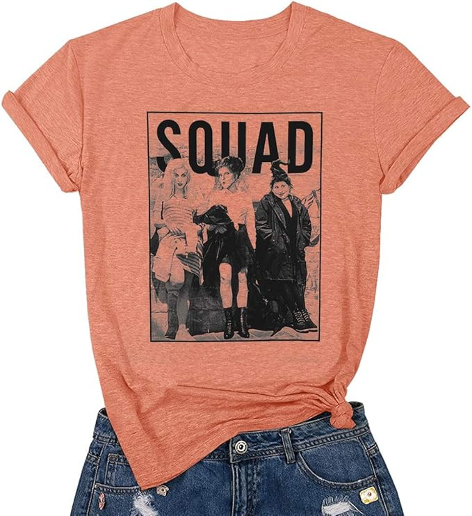 Womens Halloween Squad T-Shirt Funny Sanderson Sisters Graphic Tee Top Shirts | Amazon (US)