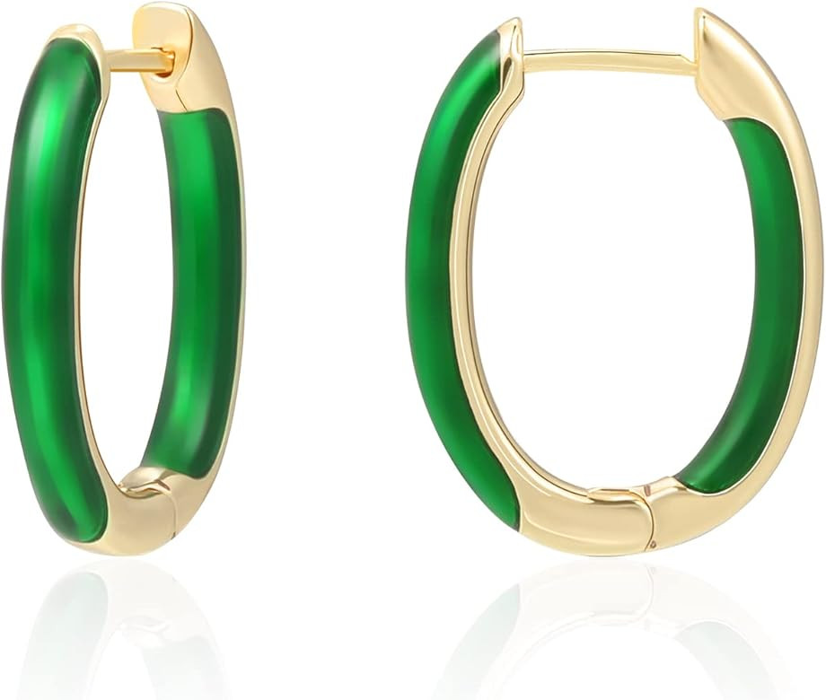 Huggie Hoop Earrings for Women, 18K Gold Plated Colorful Enamel Huggie Earrings Small Hypoallergenic Cute Jewelry Gifts | Amazon (US)