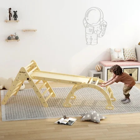 Banasuper Set of 3 Pikler Triangle Foldable Wooden Climbing Triangle Ladder with Ramp & Arch for Sli | Walmart (US)