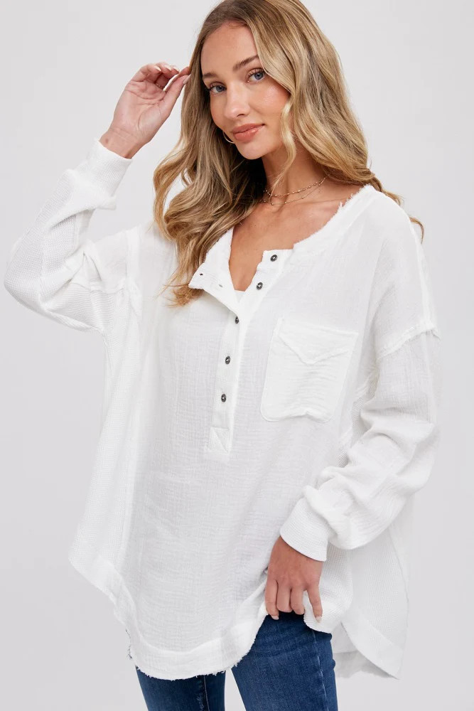 Ivory Lightweight Button Front Tunic Top | PinkBlush Maternity