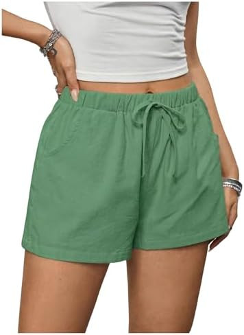 Floerns Women's Elastic Waist Double Layered Linen Shorts Knot Front Casual Loose Shorts | Amazon (US)