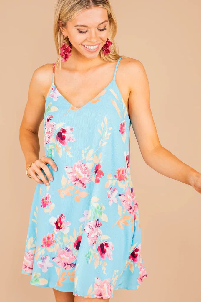 More Than You Know Teal Blue Floral Dress | The Mint Julep Boutique