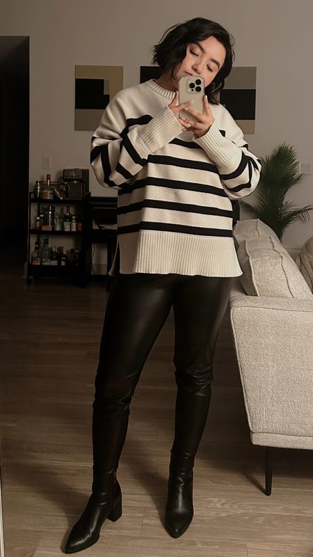 Faux leather leggings outfit and sweater 


#LTKunder100 #LTKFind #LTKSeasonal