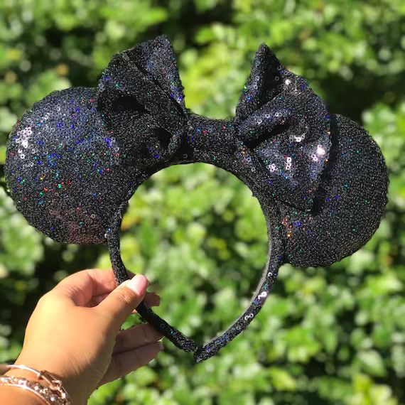 Black Iridescent Sequin Minnie Mouse Ears | Etsy (US)