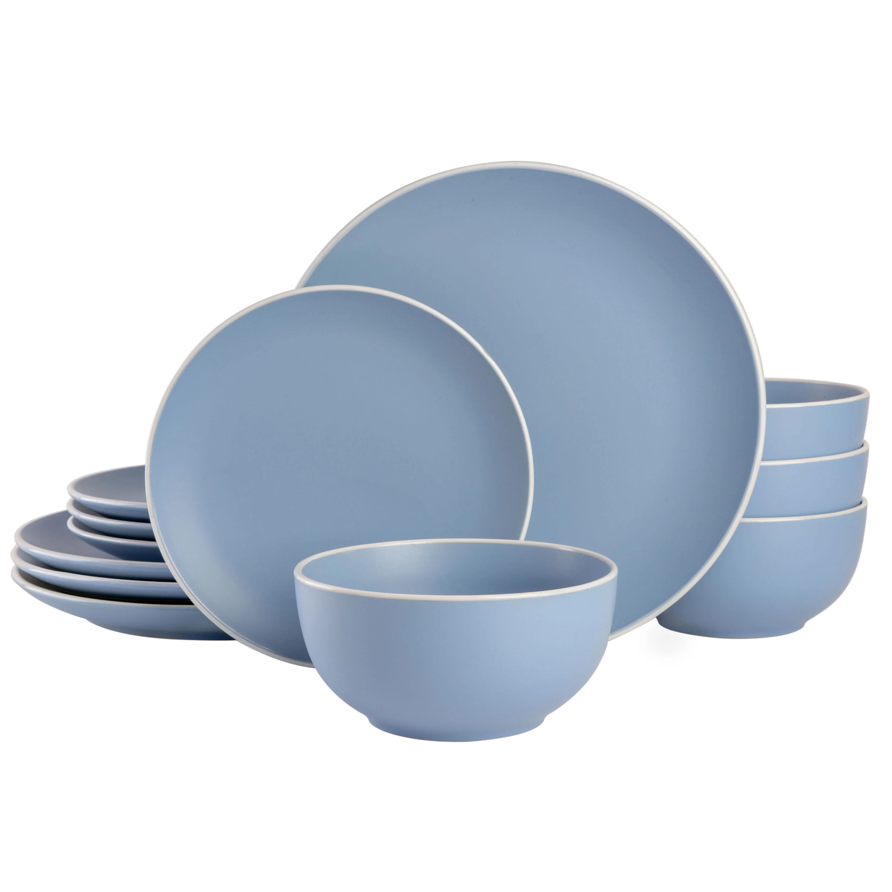 Spice By Tia Mowry - Creamy Tahini 12-Piece Blue Stoneware Dinnerware Set | Walmart (US)