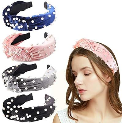 Meartchy Headbands for Women Pearl, Headbands Women Hair, Twisted Faux Pearl Velvet Turban Headba... | Amazon (US)